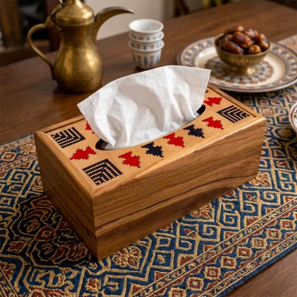 Embroidery Olive Wood Tissue Box | Rectangular