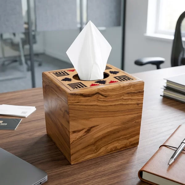 Embroidery Olive Wood Tissue Box | Square