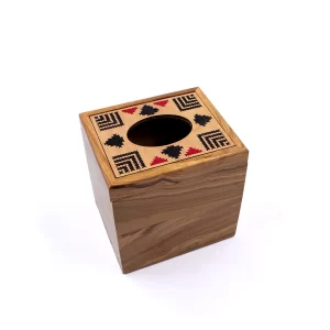 Embroidery Olive Wood Tissue Box | Square