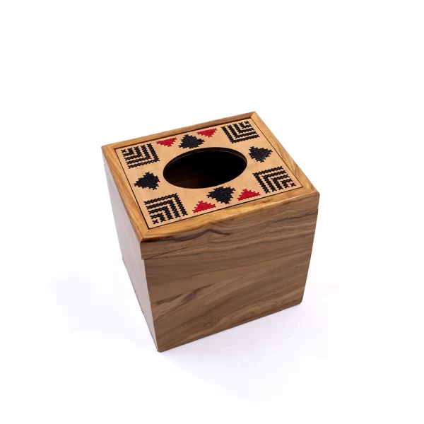 Embroidery Olive Wood Tissue Box | Square