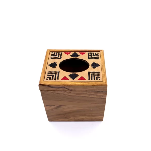 Embroidery Olive Wood Tissue Box | Square
